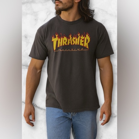 unbranded Other - Thrasher Vintage 90s Y2K Flames Fire Print Skateboard Tee Shirt Size XL